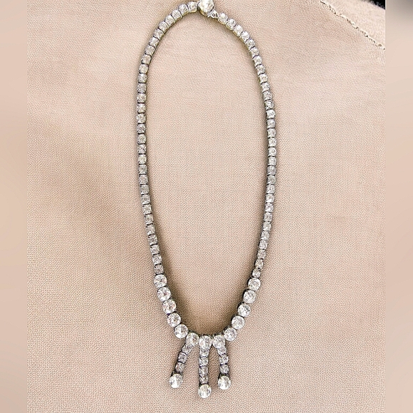 Antique Signed Made In Czechoslovakia Prong Set Rhinestone Choker Necklace - Picture 4 of 12